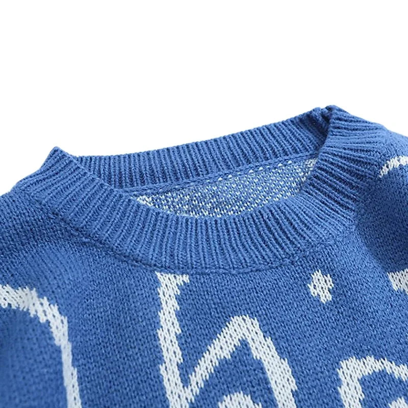 Cartoon Cat Knitted Sweater Men Japanese Retro Harajuku Knitwears Pullover Autumn Winter Jumper Knit Oversized Vintage Sweater