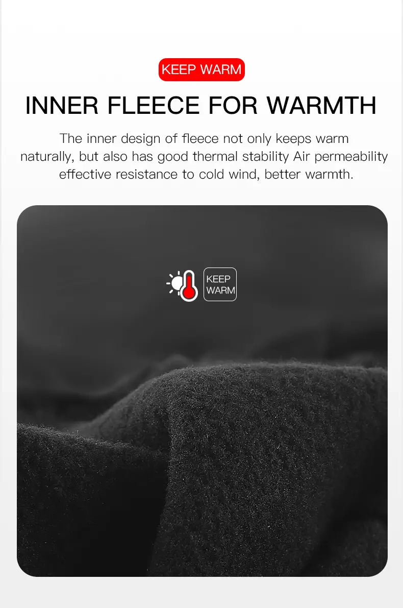 Tela interior de felpa negra con una superficie texturizada y suave para mantener el calor en guantes de ciclismo con pantalla táctil a prueba de viento para hombres y mujeres.