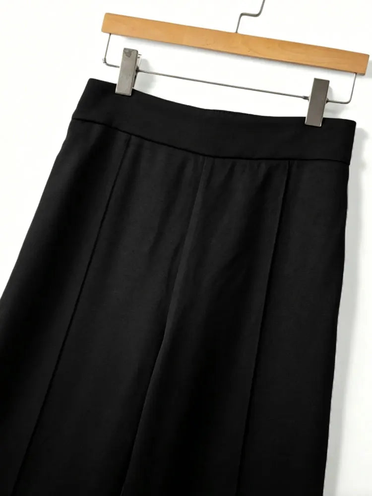 Womens Elegant High Waist Straight Leg Pants Office Commute Bottoms Minimalist Solid Color Front Seam Loose Wide Leg Trousers
