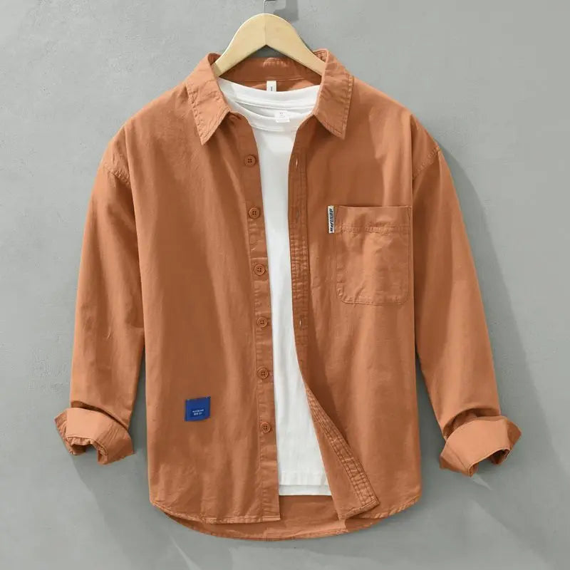 Solid Long Sleeve Shirt Men's Spring Autumn Artistic Fresh Fashion Leisure Loose Versatile Shirt