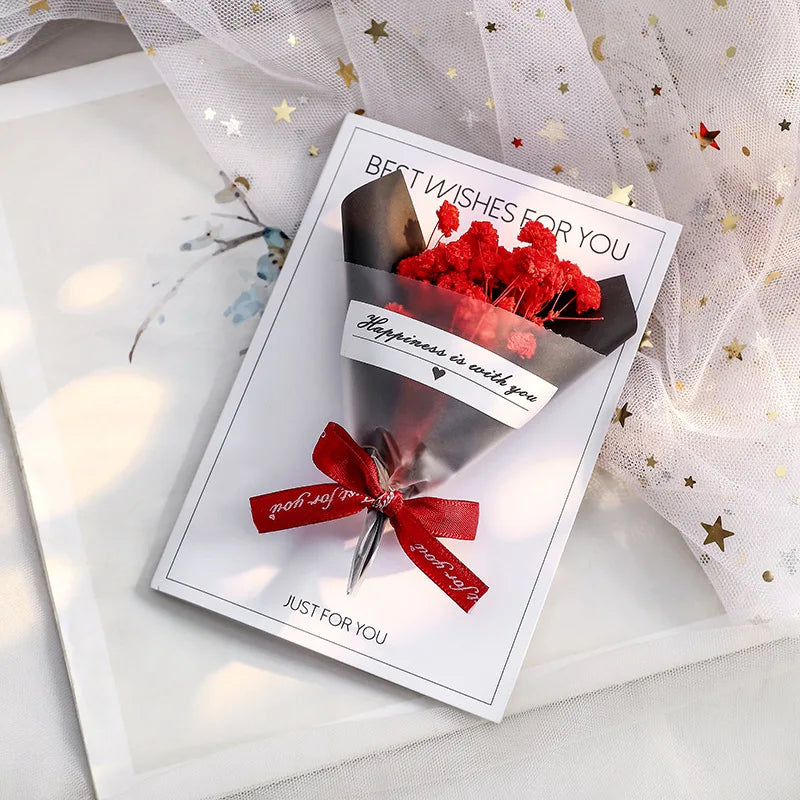 1PC Eternal Flower Valentine's Day Card Thanksgiving Mother's Day Handmade Card Creative Birthday Gift Blessing Message Card ﻿