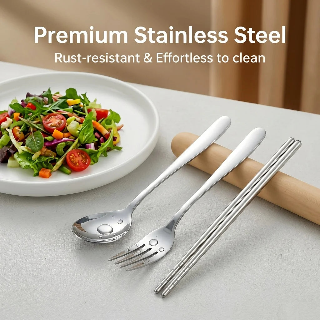 Stainless Steel Cutlery Set Portable Forks And Spoons Chopsticks Silverware Utensils Flatware Set With Organizer Travel School