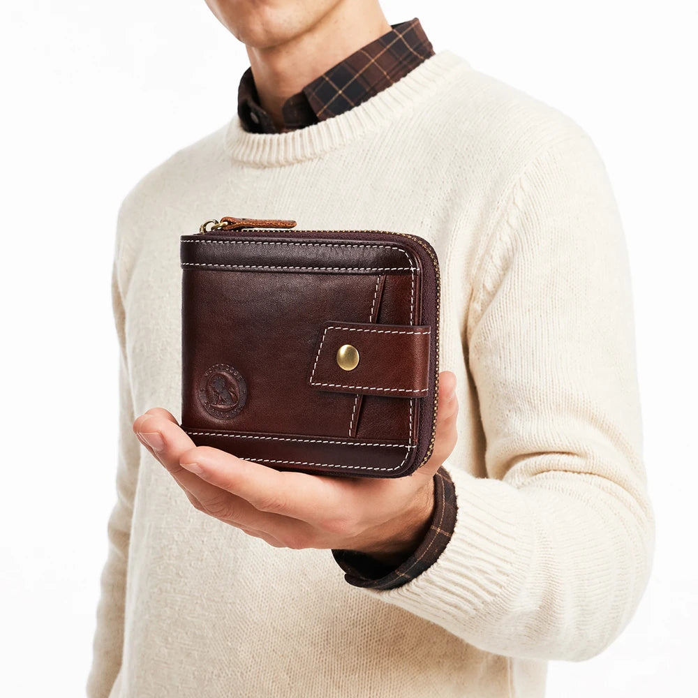 Leather wallet, men's leather coin purse, multi slot with photo album window, anti-theft brush, perfect gift item