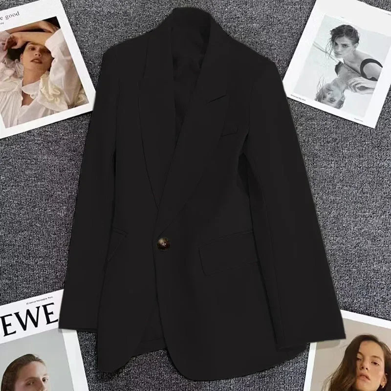 Women's Coffee Blazers 2025 Spring Autumn Fashion Trendy Single Button Notched Collar Outerwear Casual All-Match Suit Jackets
