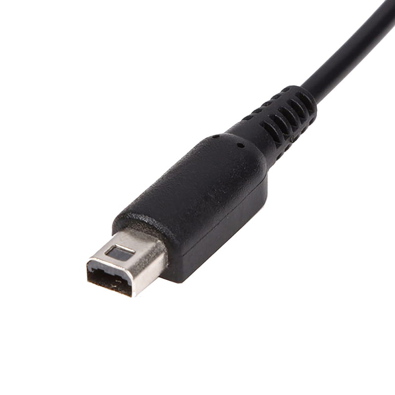 Black USB cable with a silver-colored mini-USB connector featured in a 5 in 1 multi console USB charging cable.