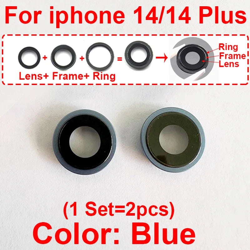 Rear Back Camera Lens For iPhone 14 Plus 14 Pro 14 Pro Max Rear Camera Glass Lens Cover With Frame Bracket Metal Ring Bezel