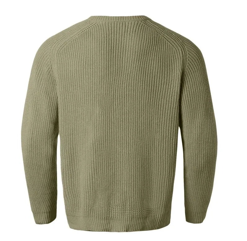 Herren-Chunky-Strickpullover lässig mit Crewneck-Pullover, in olivgrünem Rippstrick mit Raglanärmeln.