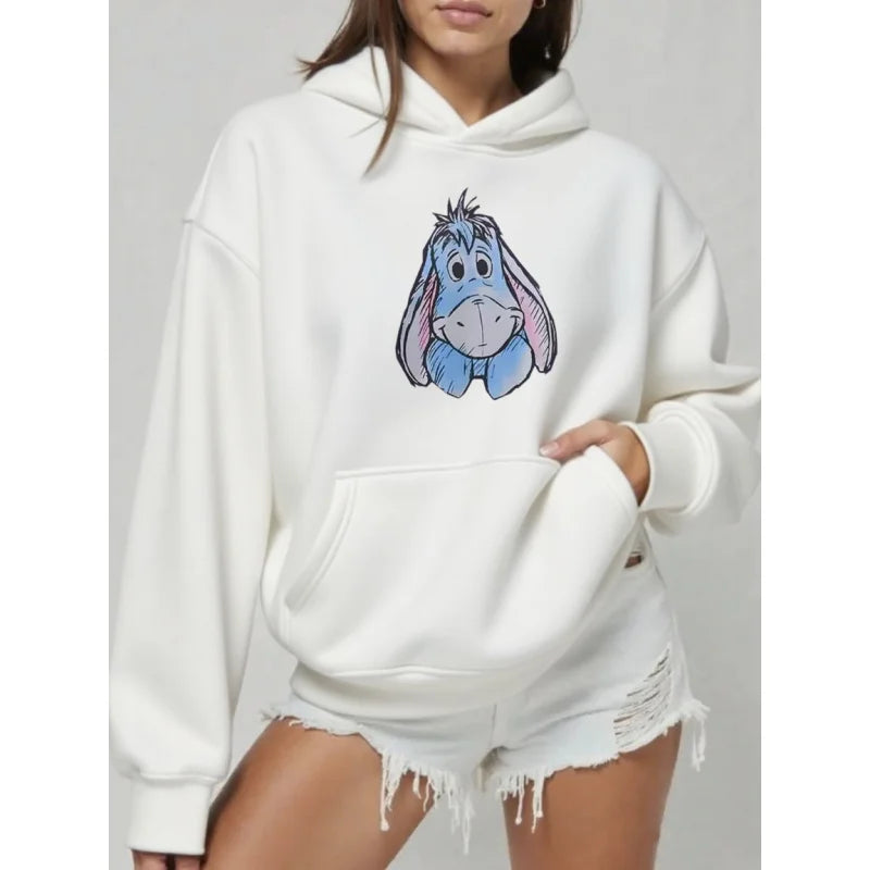 Cartoon Women Hoodies Winnie The Pooh And Honey Eeyore Hoodies Tops Long Sleeve Pockets Fashion Hooded Winter Sweatshirts