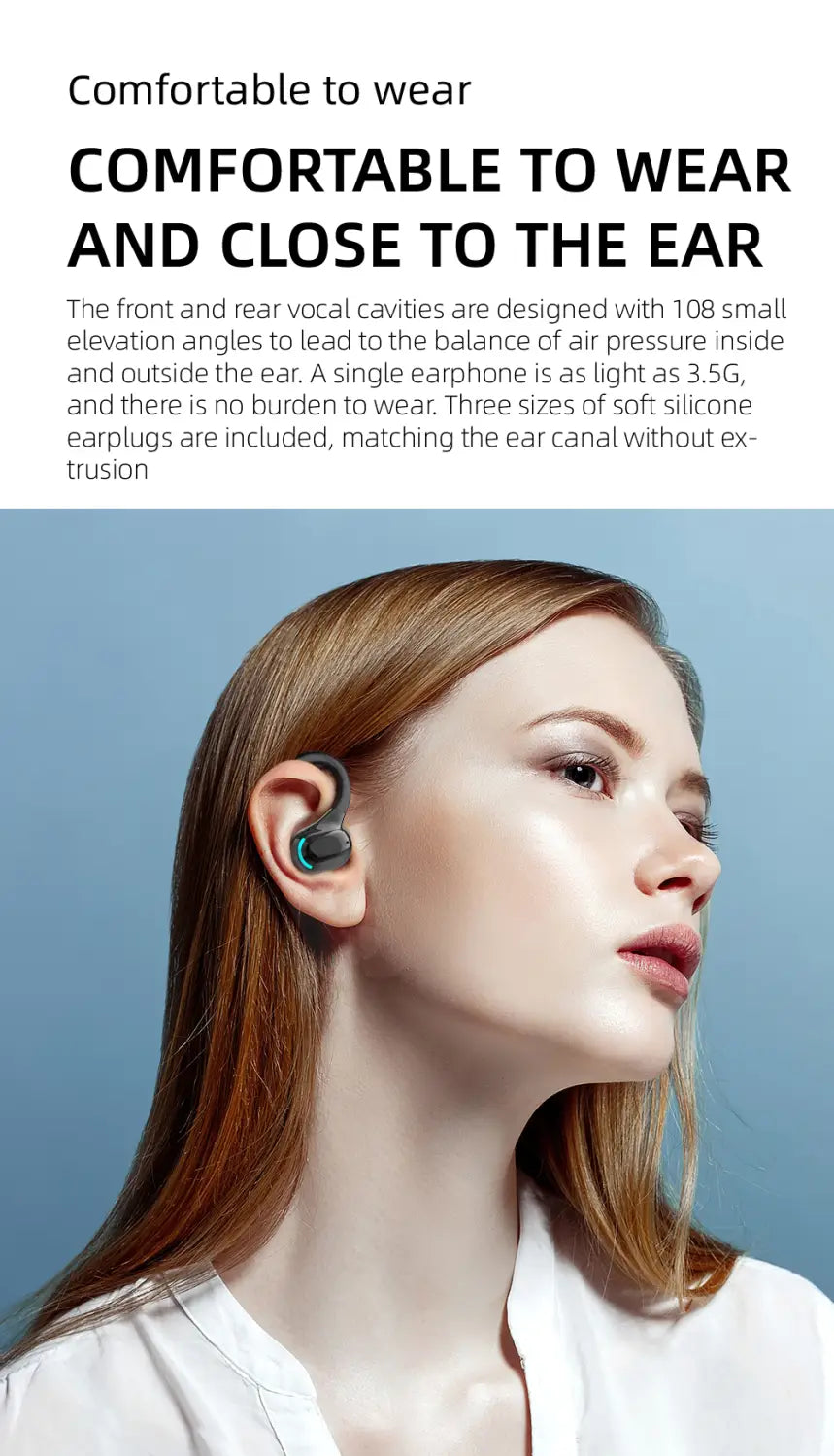 Black and teal wireless ear hook sport earbuds made of soft silicone with a sleek ergonomic design for comfortable wear featuring Bluetooth 5.2 connectivity.