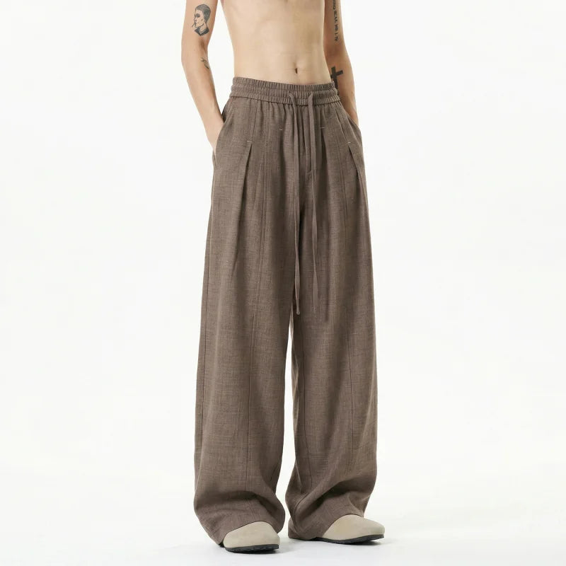 Mens Casual Pants Breathable 2026 new straight leg pants man Summer Drawstring Loose Drape Fit Solid Color Trendy Lightweight