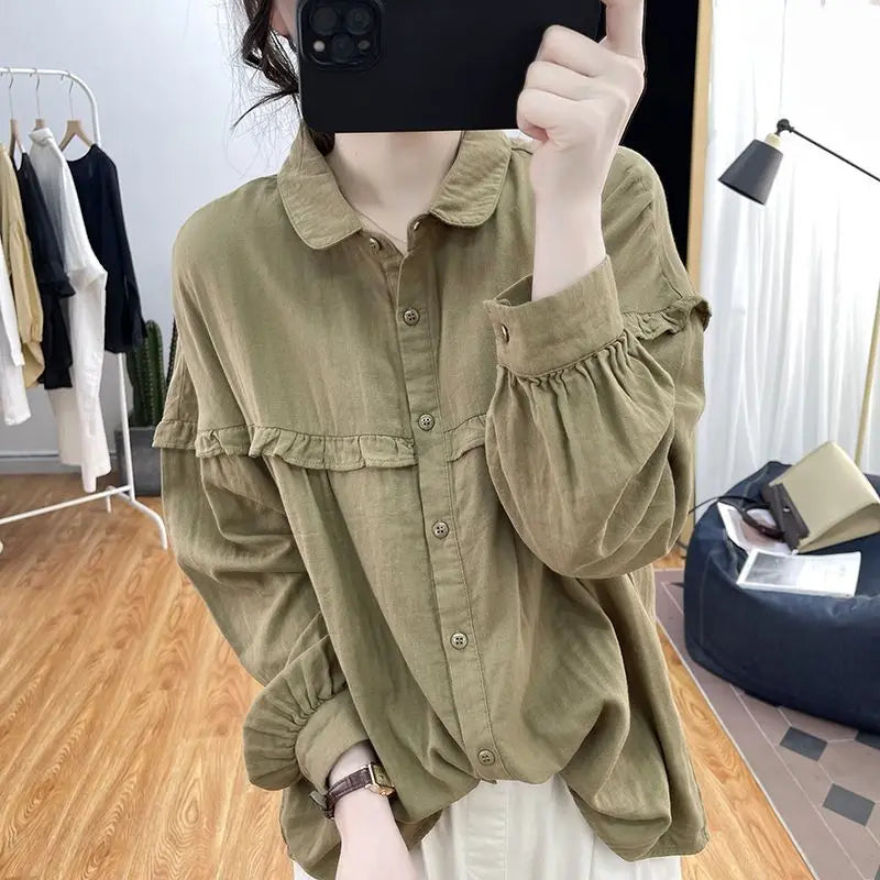 Cotton Shirts & Blouses For Women Sale Of Youthful Elegant Promotion Full Long Sleeve Chic Y2k Fashion Clothes Woman Top Linen