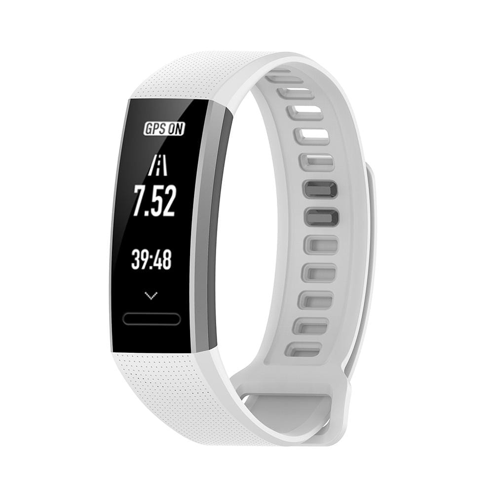 Bracelet en silicone blanc pour Huawei Band 2 Pro, bracelet pour poignet, avec écran noir rectangulaire affichant l’état du GPS et l’heure
