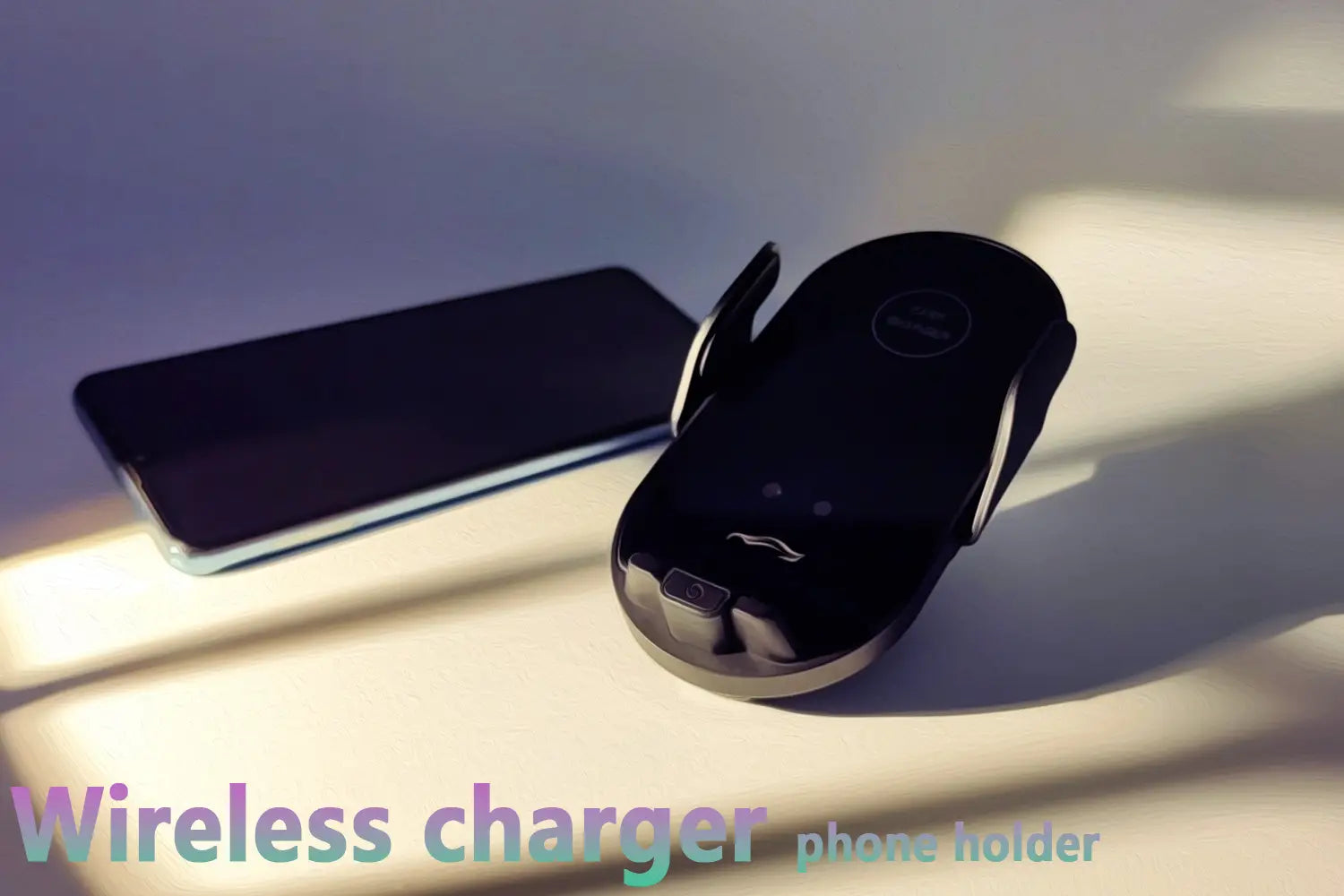Support de charge sans fil noir pour support de téléphone Ford F150, avec design incurvé élégant et finition brillante, prenant en charge la charge magnétique.