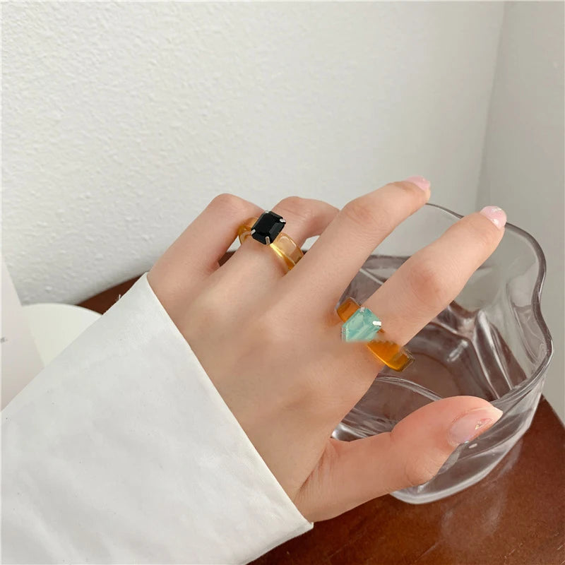 Fashion Luxury Irregular Geometric Transparent Colorful Crystal Rhinestone Zircon Round Ring For Women Shiny Jewelry Accessories