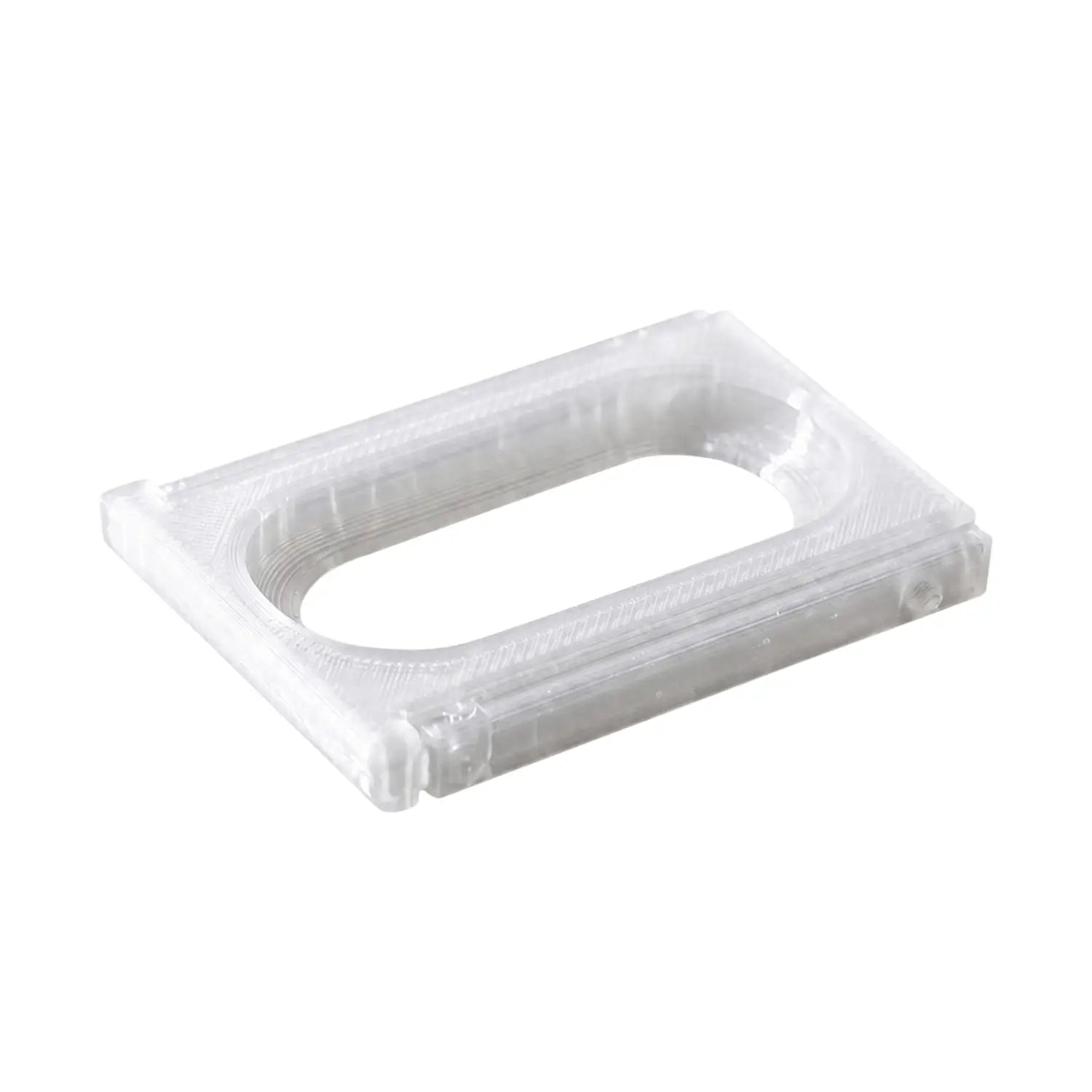Clear plastic rectangular adapter bracket frame with central oval cutout and visible layered texture for fitbit air to whoop 5.0.