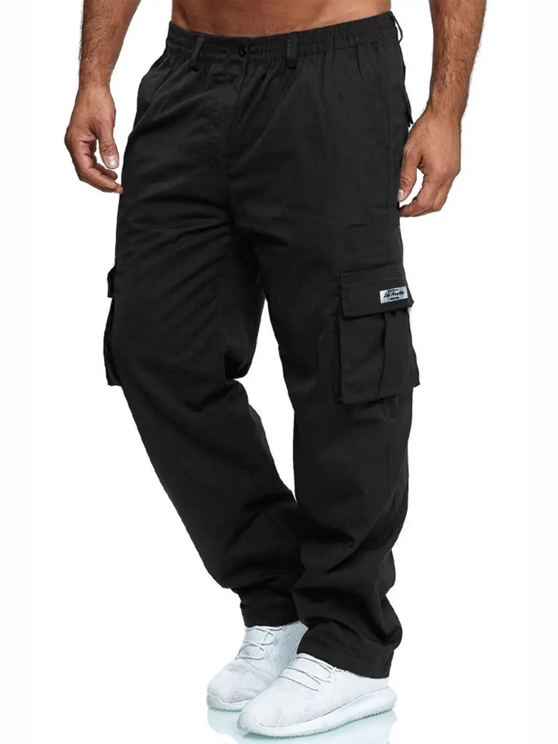 Herren-Cargo-Hose, leger, mit mehreren Taschen, in Schwarz, mit mehreren Taschen und elastischem Bund, entworfen für Komfort und Funktionalität