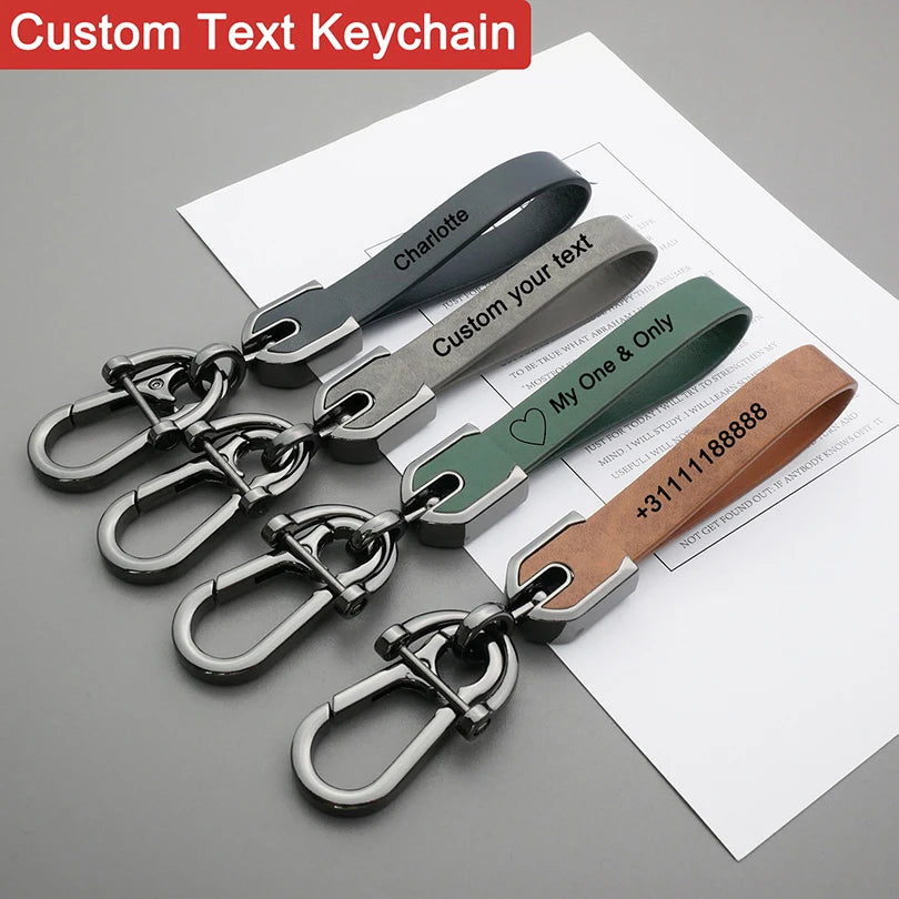 Custom Text Keychain Personalized Text Key Ring Gift For Men Women PU Leather Laser Engraving Customized Name Car Key Chain