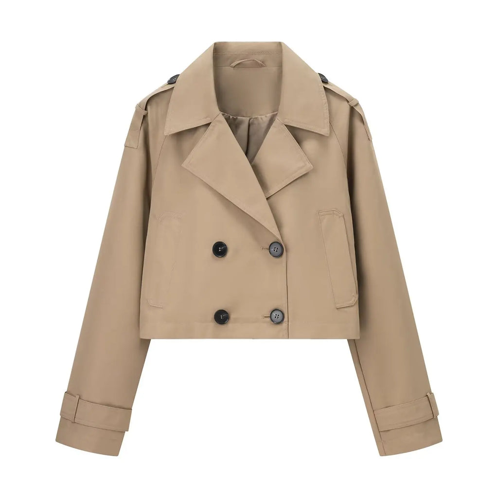 Brown Trench Coat Woman Long Sleeve Urban Solid Cropped Women's Trench Coat Casual Classic 2025 Trend Jackets Outerwears