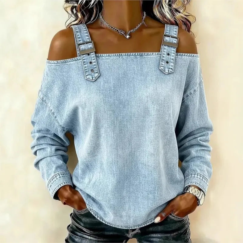 Women's Blouses Spring Summer Fall New Style Casual One-line Tie Shoulder Strap Long-sleeve Top Fashion Shirt For Women Clothing
