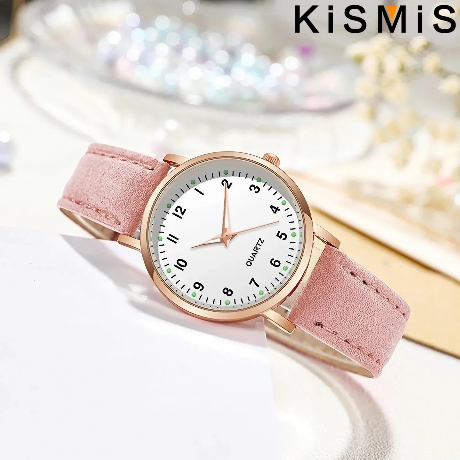 Women Casual Round Quartz Watch Luminous Analog Wristwatch PU Leather Strap for Girls Students
