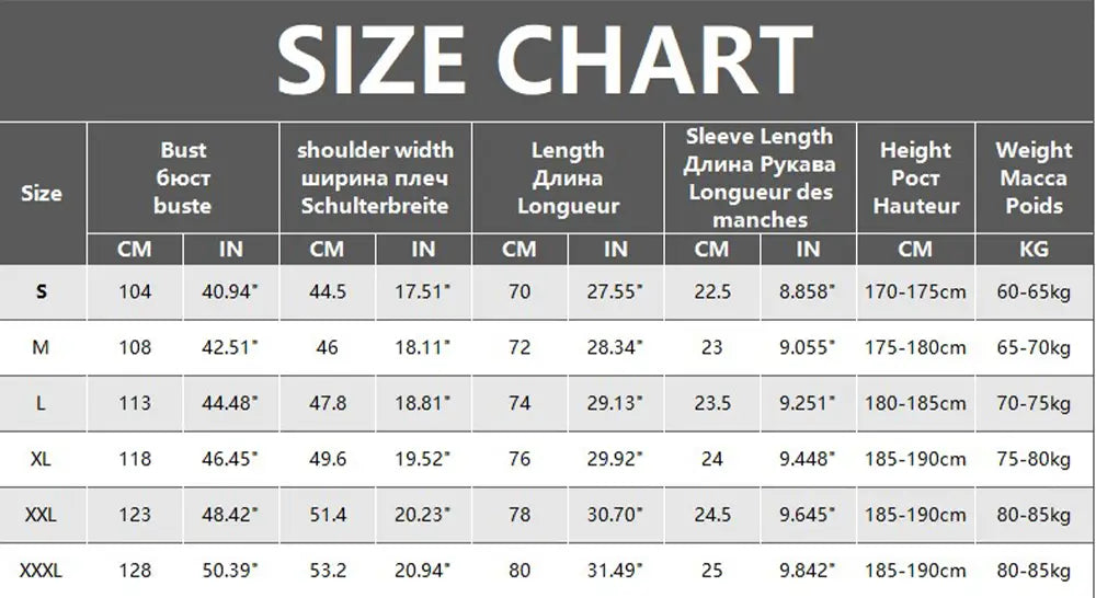 Tableau des tailles en centimètres et en pouces pour la poitrine, la largeur des épaules, la longueur, la longueur de manche, la taille et le poids, selon les tailles S à XXXL pour hommes : t-shirt à manches longues col rond, à évacuation de l’humidité.