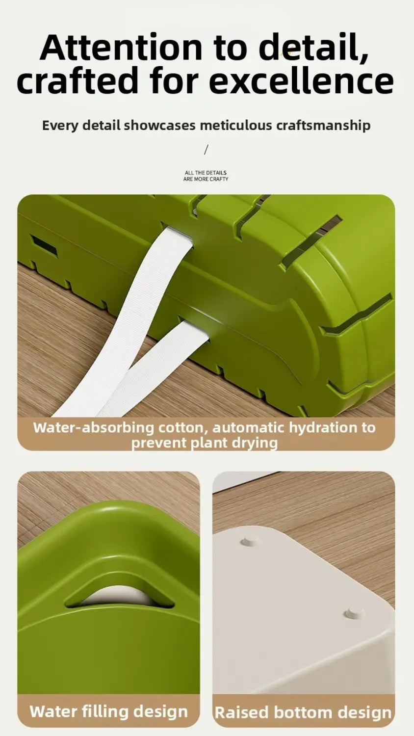 Jauge d’humidité pour plante en plastique vert, avec insert en coton absorbant, pour un bac d’arrosage automatique doté d’une fenêtre de niveau d’eau conçue pour les plantes d’intérieur