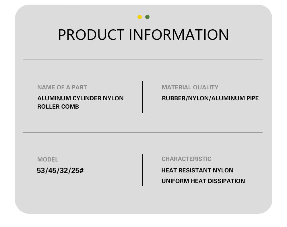 Aluminum round hair styling brush featuring a cylinder nylon roller comb with rubber, nylon, and aluminum pipe construction.