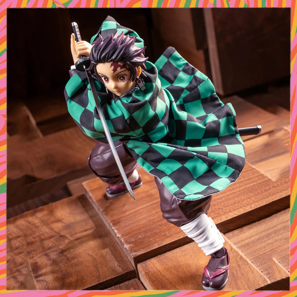 1/12 Scale Japanese Anime Kamado Tanjirou Plaid Cloth Kimono Coat Wire Shaped Short Cloak Clothes Model for Shf 6" Male Body
