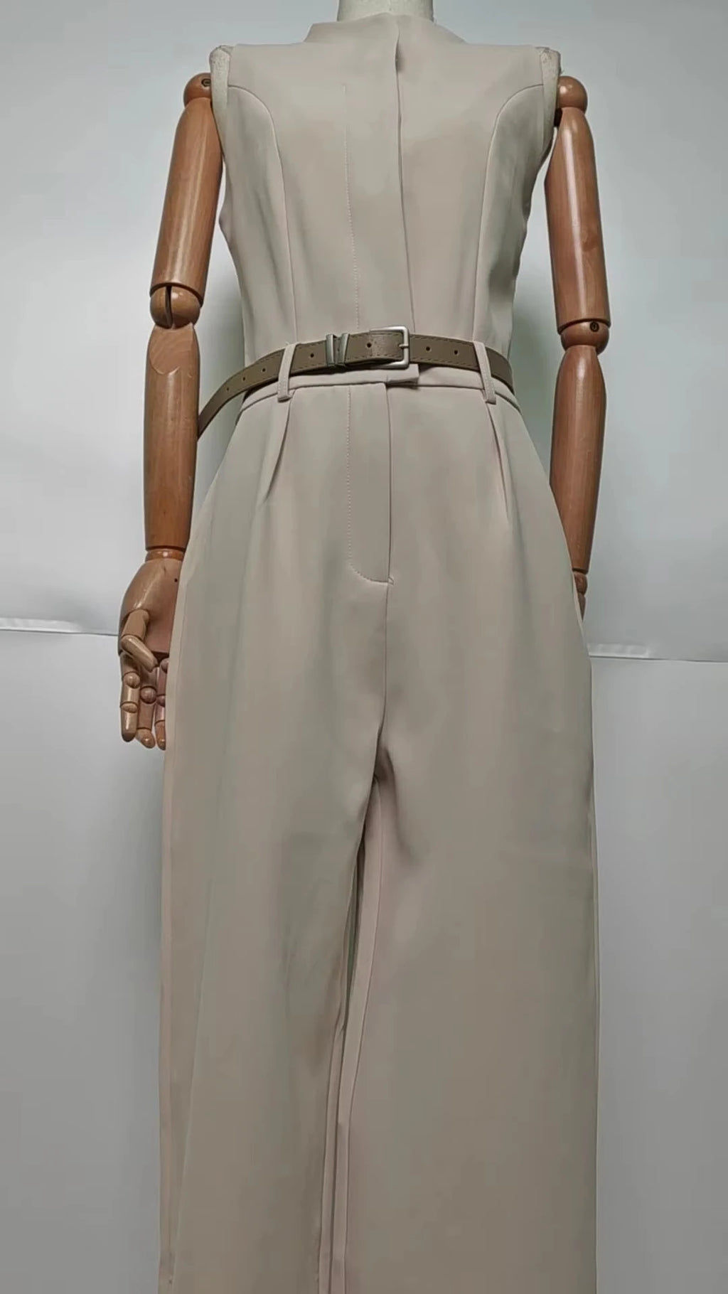 2026 Summer Women Jumpsuit Elegant Halter Neck Deep V Button Front Wide Leg Romper with Belt Office Lady Outfit