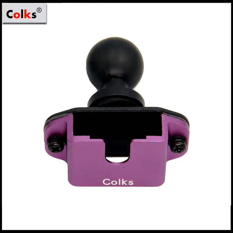 Support de fixation pour rotule sphérique 1/4 de talkie-walkie en aluminium violet, avec caoutchouc noir antidérapant et vue arrière de la base