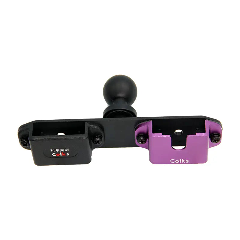 Support de fixation pour rotule sphérique 1/4 de talkie-walkie violet et noir, avec un point d’attache sphérique pour un montage sécurisé de l’appareil.
