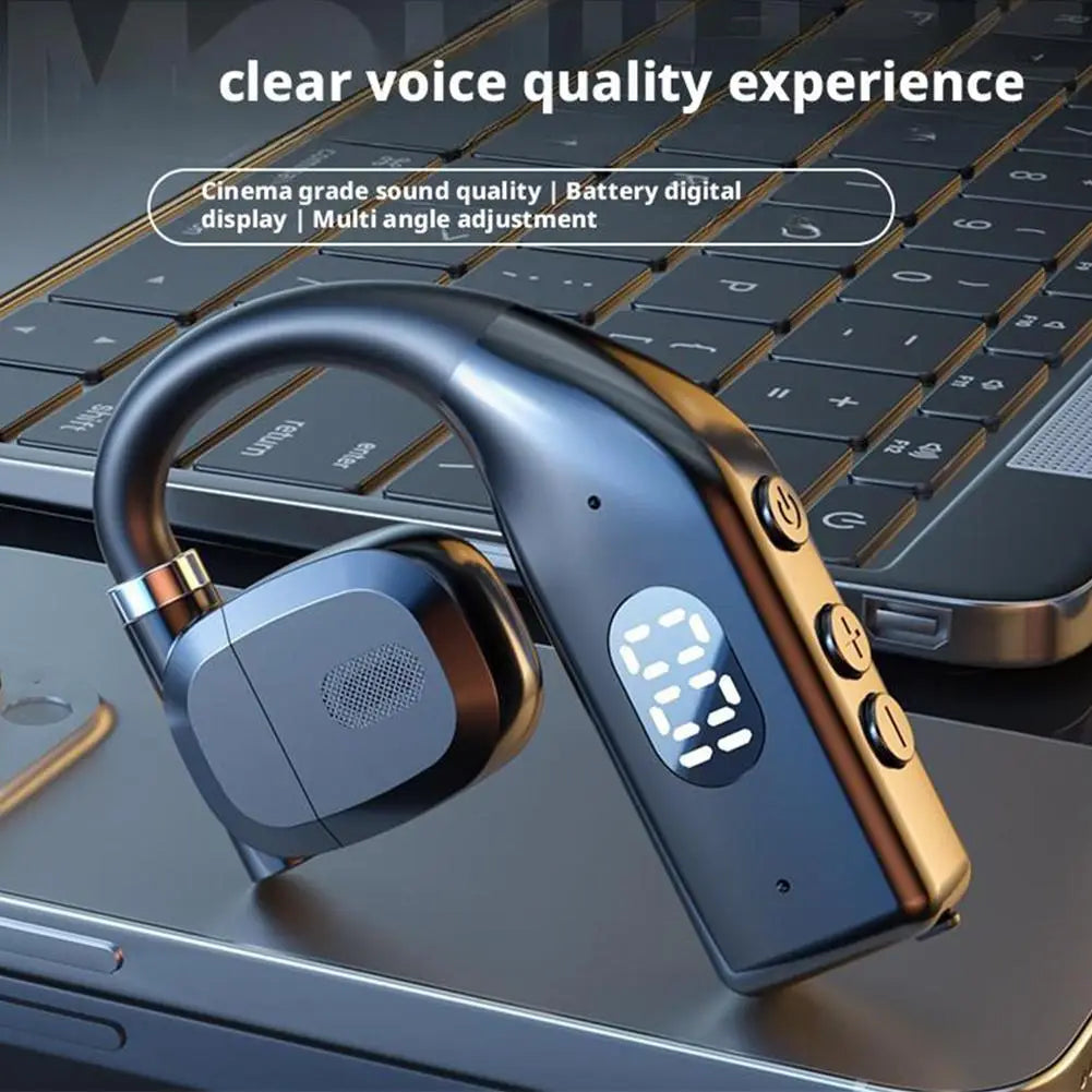 black and gold wireless gaming sports earbuds with bluetooth 5.4 and digital battery level display