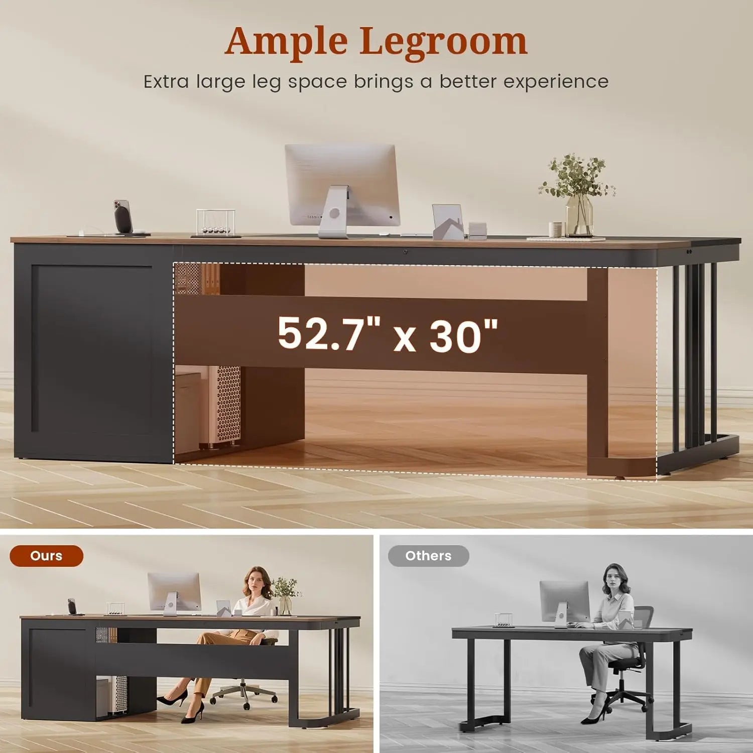 70.9" Executive Desk with Power Outlet & Drawers, File Cabinet Computer Desk with Adjustable Shelves, Workstation, Customized