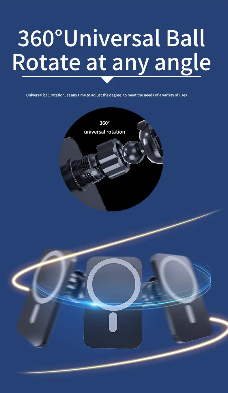 black universal ball joint mount with 360-degree rotation capability shown from the back for vikefon magnetic car wireless charger for iphone