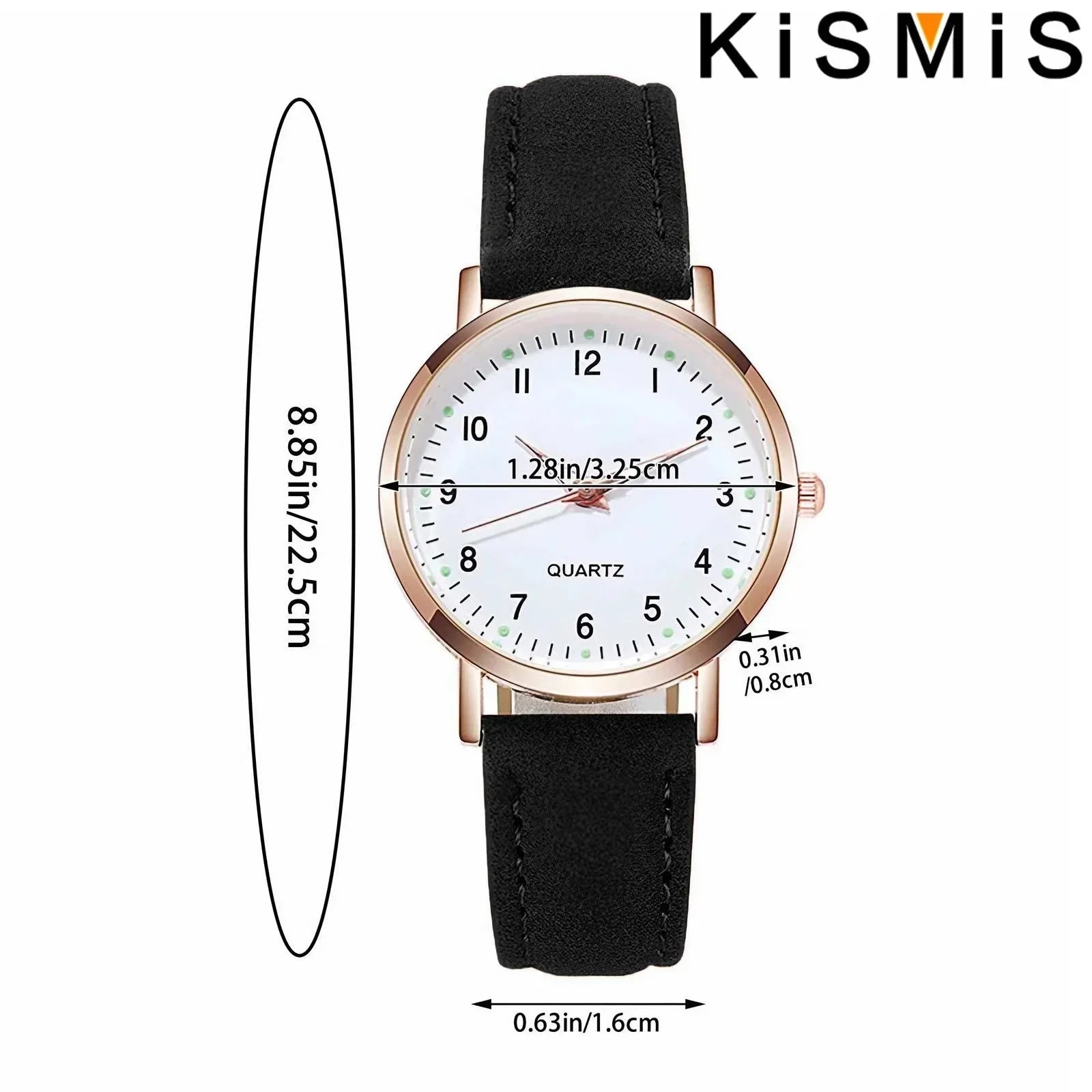 Women Casual Round Quartz Watch Luminous Analog Wristwatch PU Leather Strap for Girls Students