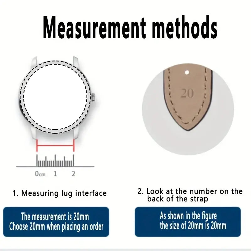 Endstück aus beigem Leder für ein Silikon-Uhrenarmband mit abgesteppten Kanten und einer Größenangabe von 20 mm für den Schnellverschluss, kompatibel mit Uhren in 20 mm, 22 mm und 24 mm.