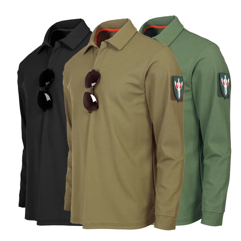 Men's Quick Dry Pullover Long Sleeve Shirts Summer Plus Size Breathable Clothes Tactical Elastic Plain Turn-down T-shirts