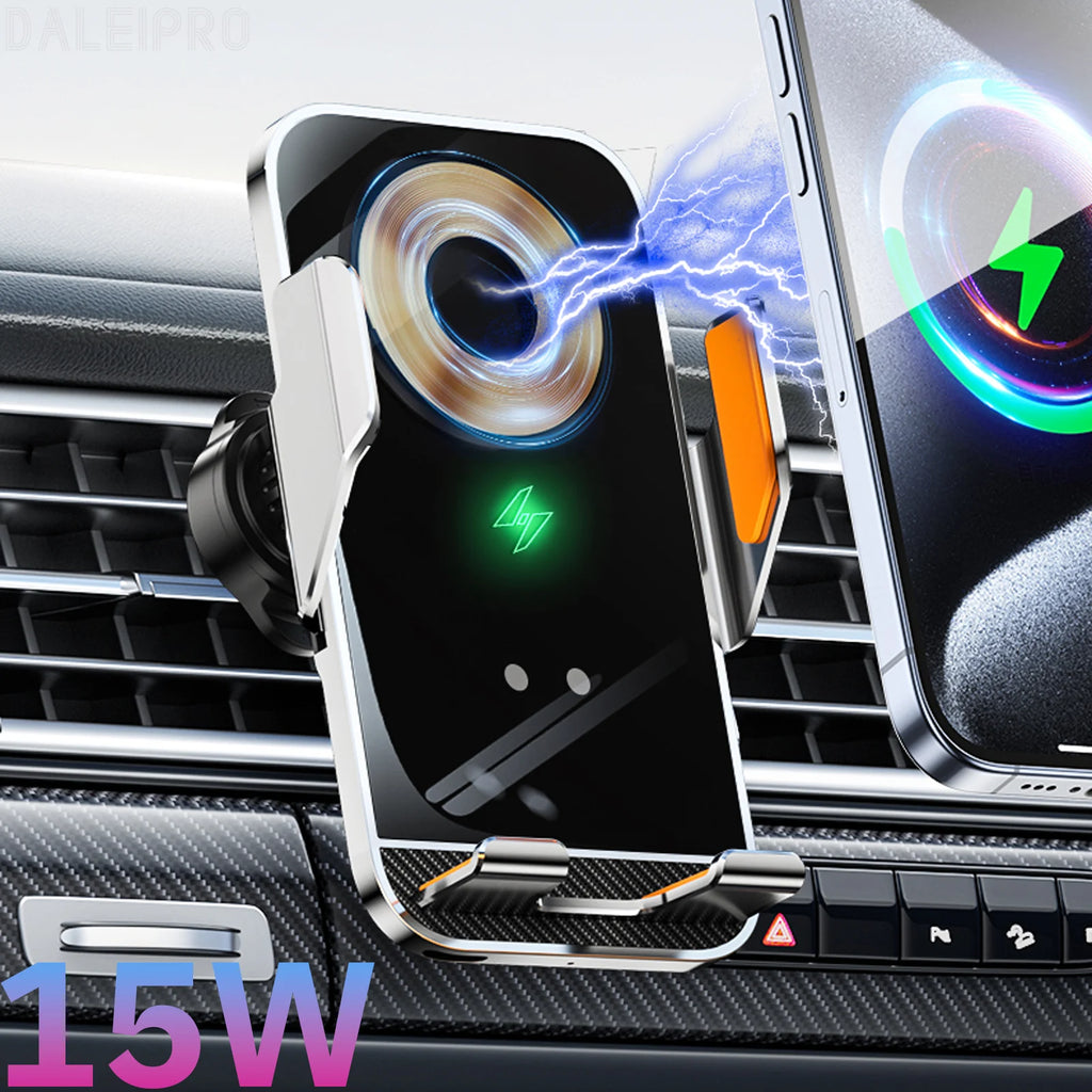 Car Wireless Charging Phone Holder Smart Sensing Fast Wireless Charger Phone Mounts 360° Rotation Inductive automatic clamping