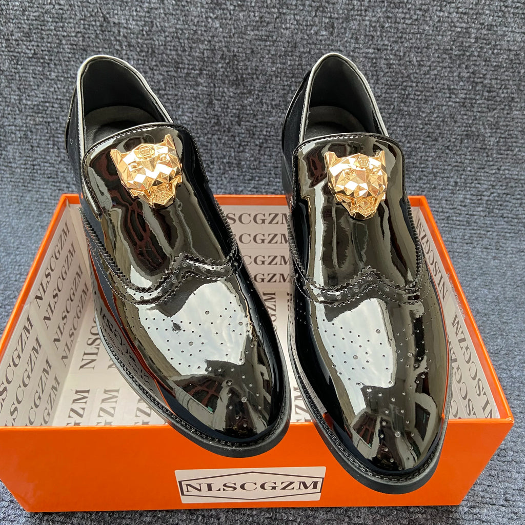 Dress Shoes Men Party Flats Black Golden Decoration Formal Brogues Patchwork Casual Shoes Handmade Wedding Men Loafers Moccasins