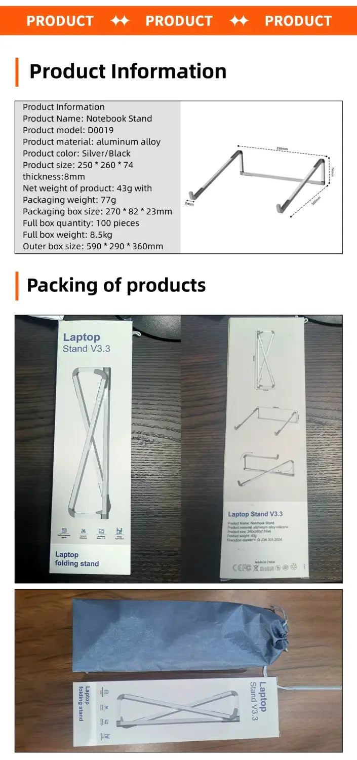 soporte ajustable para portátil de aleación de aluminio plateado con soporte plegable ergonómico que presenta un diseño minimalista elegante y acentos negros