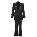 New Autumn Formal Suit Set Female Clothes ,Slim Fit Floral 3D Flower Collar , Womens Sets Two Piece Pants Suit