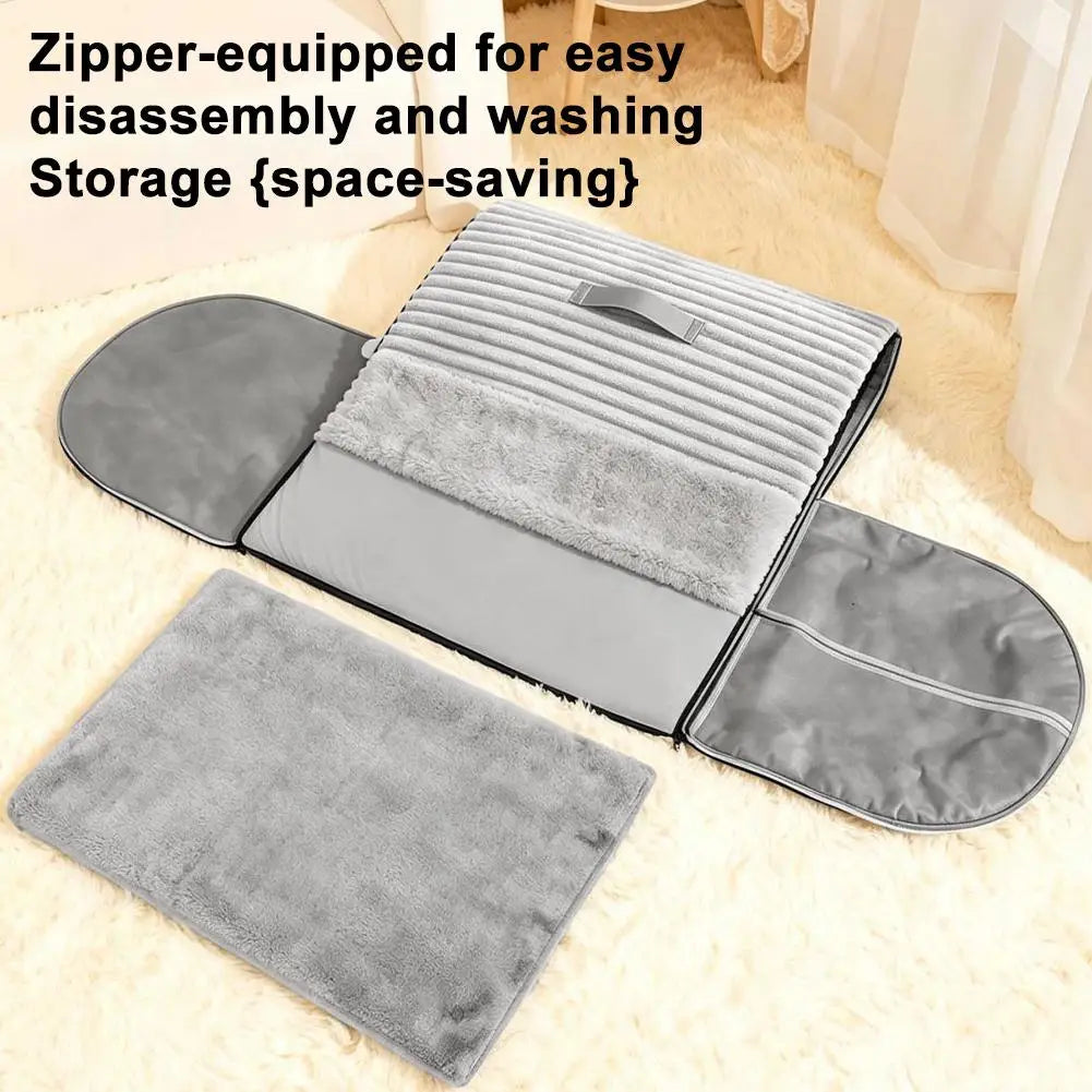 Gray plush fabric pet bed cave cover with ribbed texture and zipper for easy disassembly made of washable warm cotton.
