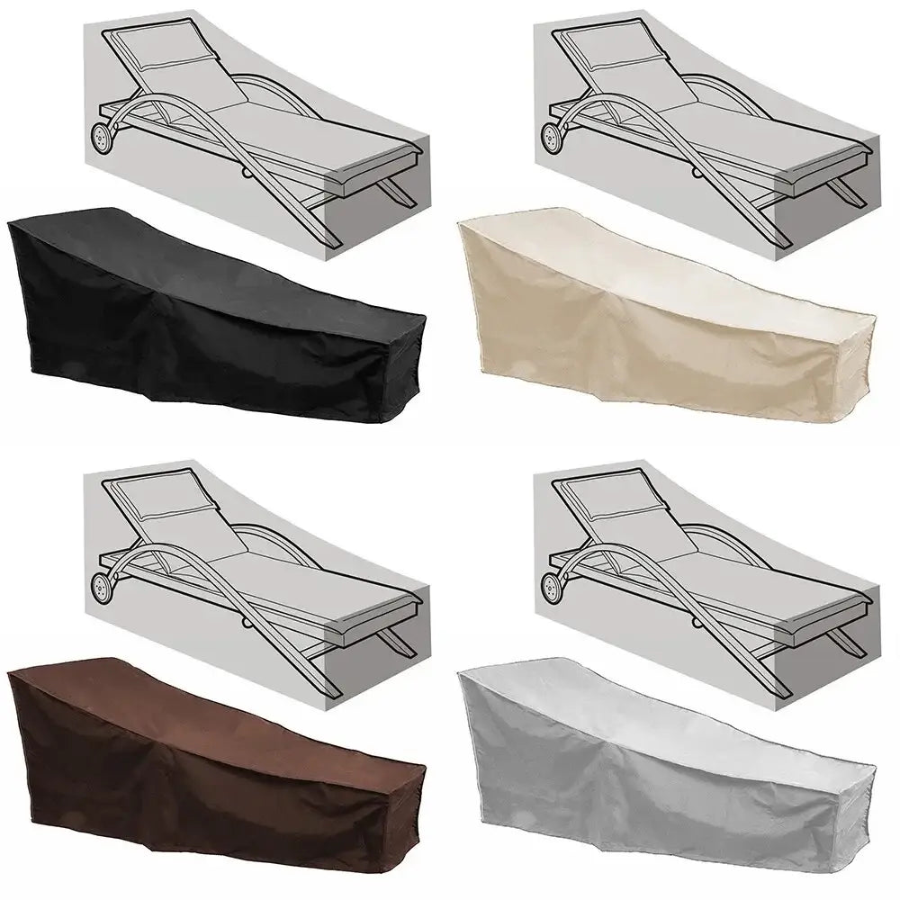 Funda para chaise longue de exterior impermeable y resistente a la intemperie, en negro, beige, marrón y gris, fabricada con tejido resistente para proteger los muebles de exterior.