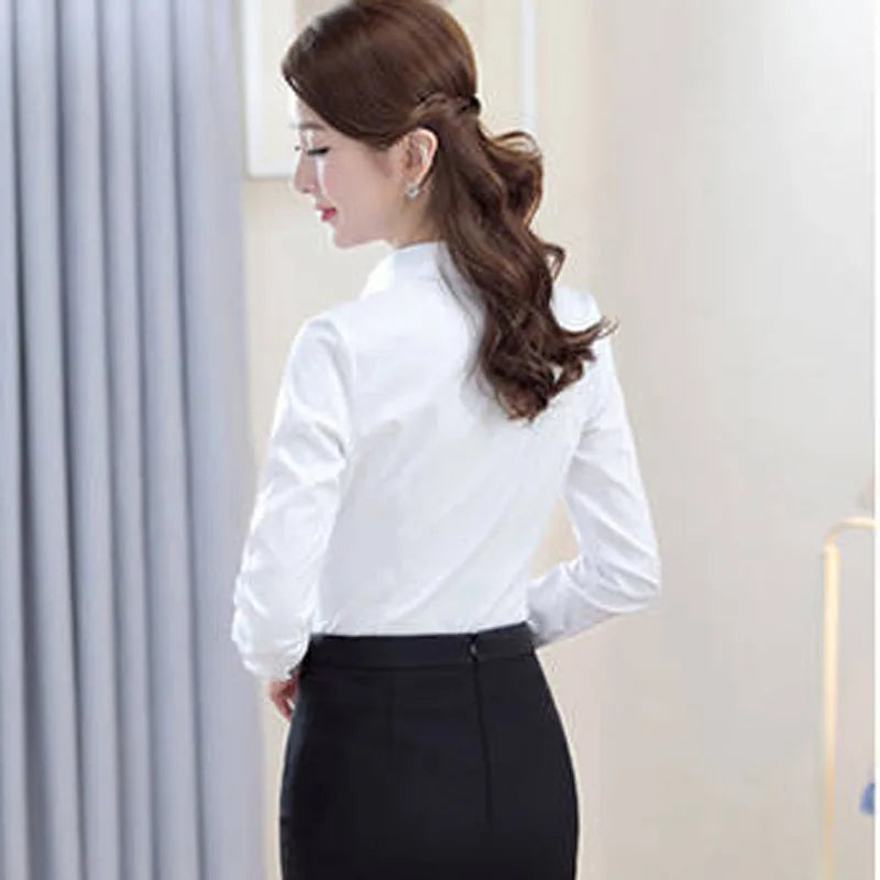 Chic Professional Shirts Women Casual Business Basic Turn-Down Collar Long Sleeve Shirt Spring Autumn Versatile Solid Inner Wear