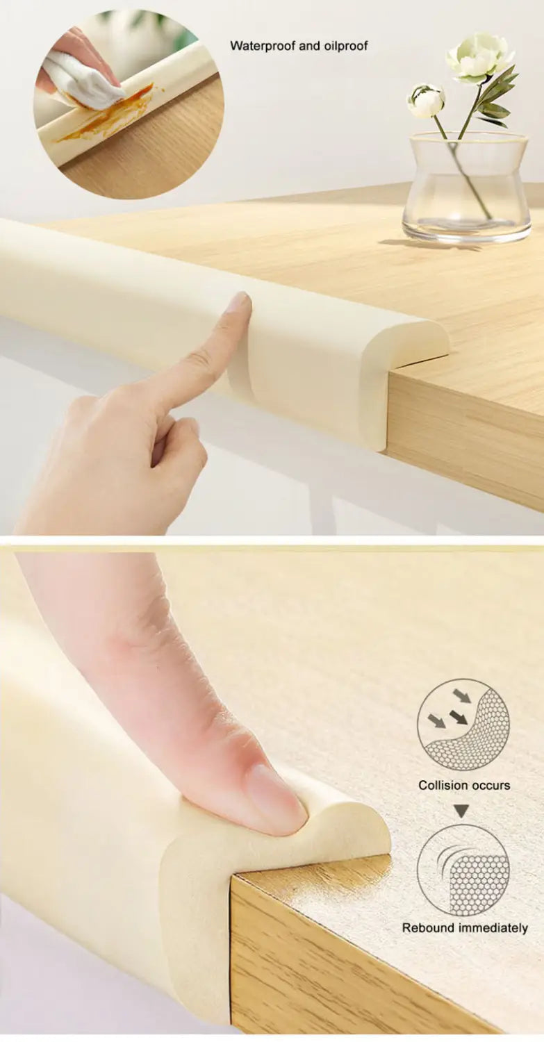 tira protectora de esquinas de silicona blanda para bebé, de color crema, con diseño de borde redondeado