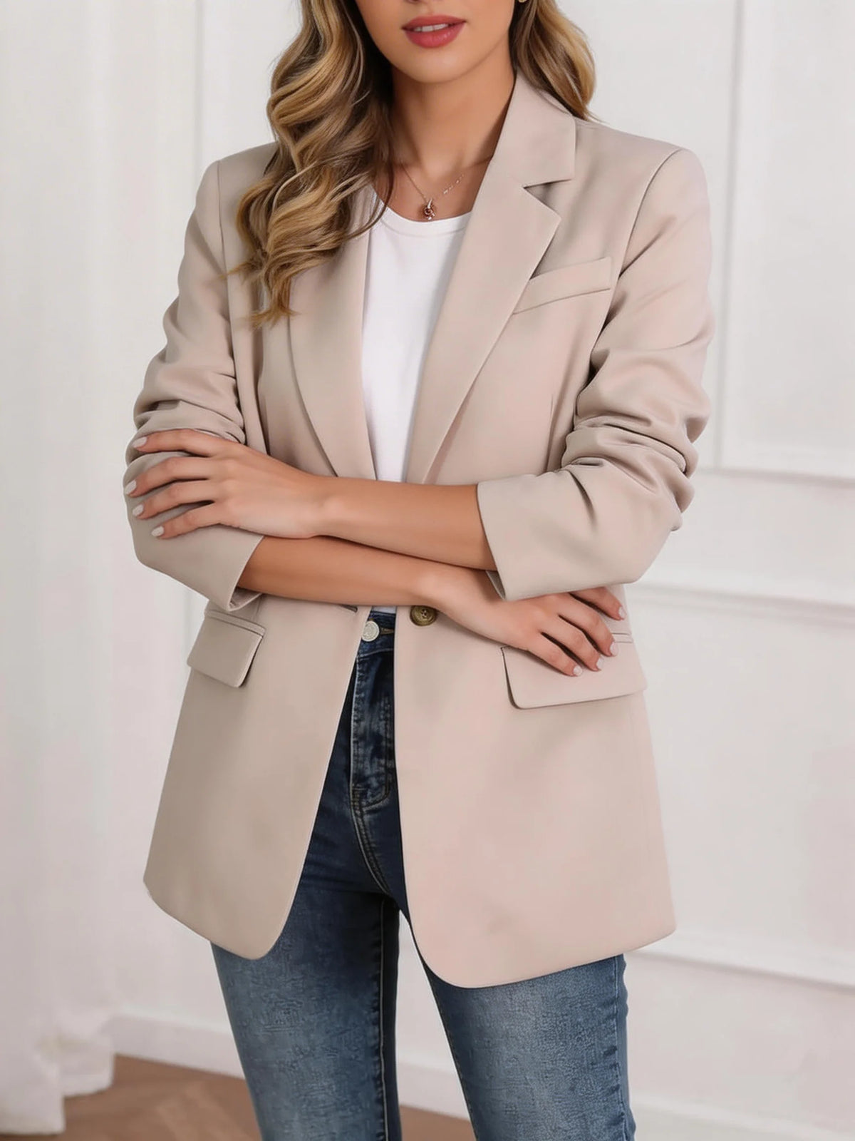 Women's Casual Drapey Blazer Jacket Slimming High-Rise Commute Elegant Style Small Tailored Coat