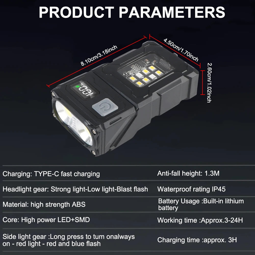 Hiking Camping Working Side Lamp Multifunctional Emergency Light Portable Adjustable Angle Flashlight USB Rechargeable