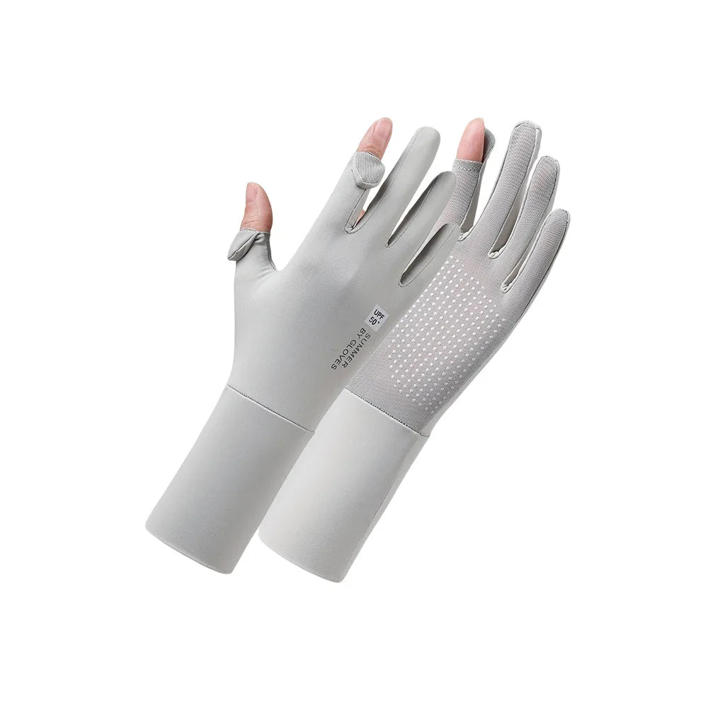 Cycling Women Gloves Ice Silk UV Protection Driving Long Cuff Touch Screen Flip Top Breathable Cooling Anti-Slip Stretch Gloves