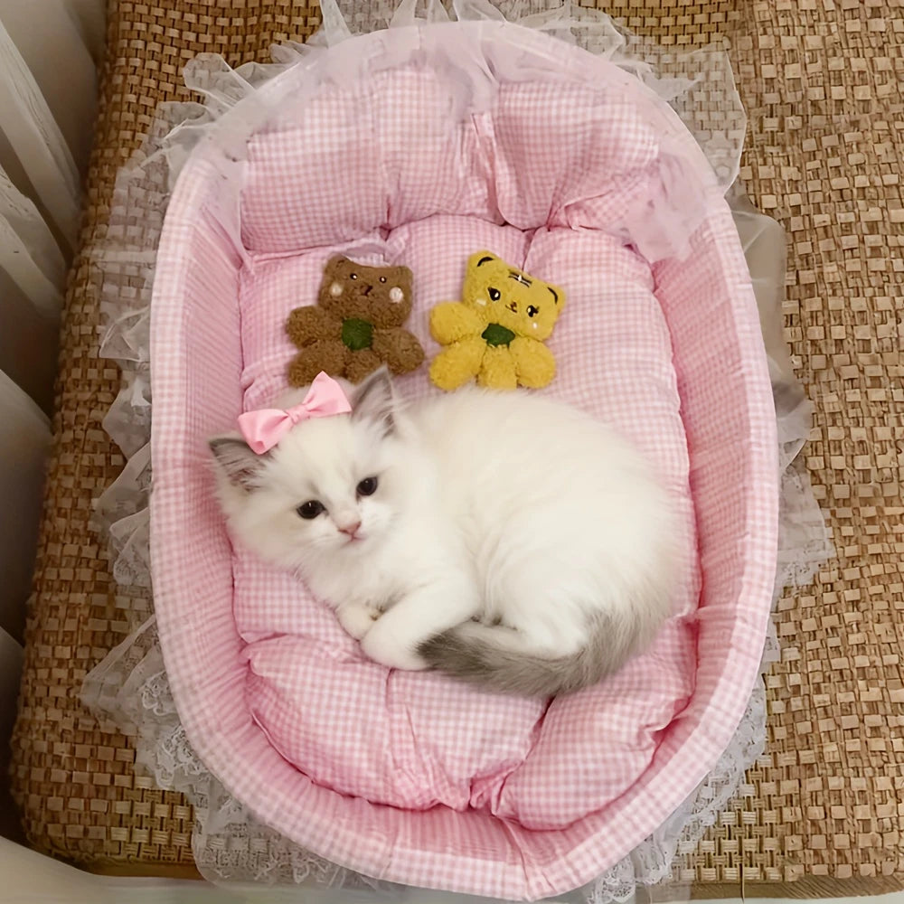 Pet Sofa Bed All Season Comfortable Nest Ruffled Princess Design Hair Resistant Soft Cats Small Dogs Available Various Colors