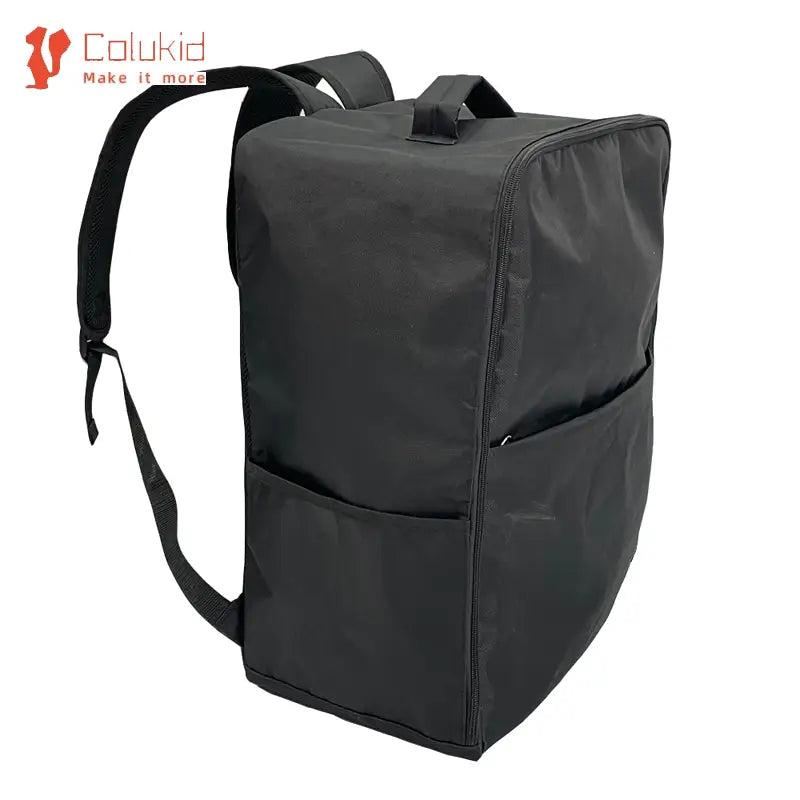 Sac à dos de voyage pour poussette Calukid noir pour Cybex Libelle GB Pockit, en tissu résistant, avec deux poches avant.